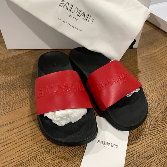 - NEW Balmain Leather Calypso Sandals Red 0738